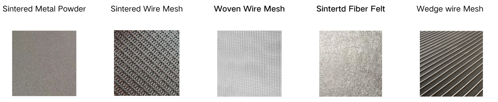 Sintered wire mesh filters, sintered metal fiber felt filters, sintered metal powder filters, wedge wire screen filters, and wire mesh filter elements – major custom filter media types